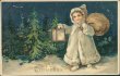 Girl, Snow Scene, S. Langsdorf Christmas XMAS Early 1900's Embossed Postcard