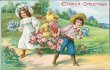 Boy and Girl Carrying Basket, Chicks - Early 1900's Embossed Easter Postcard