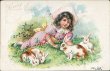 Girl with Bunny Rabbits - Early 1900's Easter TUCK Postcard