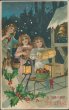 Girls, Toys, Basket, Snow Scene - Early 1900's Christmas XMAS Postcard