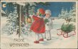 Kids with Sled, Snow Scene - Early 1900's German Christmas XMAS Postcard