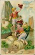 Boys, Sailboat, Bags of Money, Gold Coins - 1910 German New Year Postcard