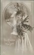 Girl Holding Number 1 - Early 1900's German New Year Postcard