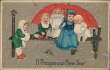Children Sitting on Bench, Giant Umbrella - 1908 Embossed New Year Postcard