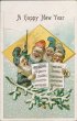 4 Gnomes Singing, Music Sheet - Early 1900's Embossed New Year Postcard