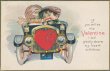 Boy, Girl Inside Heart Car, Valentines Day, Roaring Springs, PA 1930 Postcard