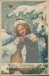 Girl in Green Coat - Early 1900's Embossed Silk Christmas XMAS Postcard