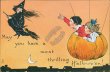 Witch Flying on Broom, Kids on Pumpkin Air Balloon TUCK HALLOWEEN 188 Postcard