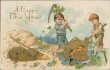 Boys Digging Gold Coins - 1907 Embossed New Year Postcard