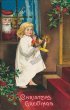 Santa in Window, Girl w/ Teddy Bear, Toy Clapsaddle Unsigned Christmas Postcard