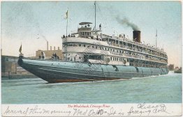 Whaleback Steamer Ship, Chicago River, IL Illinois Pre-1907 Postcard