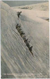 Coasting on Mount Mt. Rainier, WA Washington - Early 1900's Postcard
