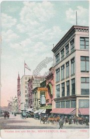 Nicolett Ave., 5th St., Minneapolis, MN Minnesota - Early 1900's Postcard