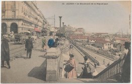 Boulevard, Trolley Car, Alger Algeria - Early 1900's Hand Colored Postcard