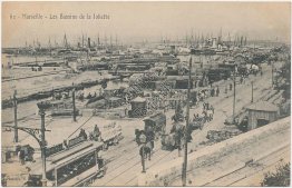 Trolley Car, Les Bassins de la Joliette, Marseille, France Early 1900's Postcard
