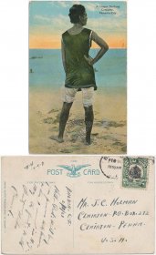 Unique Bathing Suit Costume, Panama City, Panama - Early 1900's Postcard