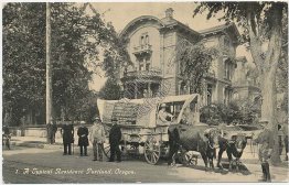 Residence, Ox Drawn Wagon, Portland, OR Oregon Early 1900's Ezra Meeker Postcard