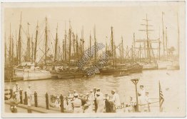 US Navy Sailors, Harbor, Callao, Peru - Early 1900's Real Photo RP Postcard