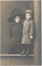 Boy, Lady w/ Fancy Hat, Winter Outfit - Early 1900's RP Photo Postcard