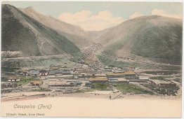 Bird's Eye View, Casapalca, Peru Pre-1907 Hand Colored Postcard
