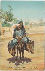 Egyptian Woman, Going to Market on Mule, Egypt - Early 1900's Postcard