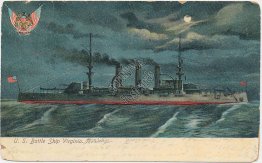 US Navy Battleship Virginia at Night Pre-1907 Ship Postcard