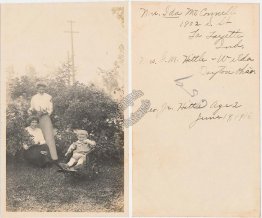 2 Women, Boy in Stroller, La Fayette, IN, Dayton, OH - Early 1900's Photo