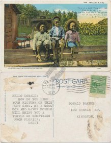 3 Boys, Three of a Kind - Early Black Americana Postcard