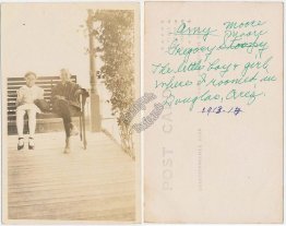 Boy & Girl Sitting on Bench, Douglas, AZ Arizona - Early 1900's RP Postcard