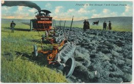 Steam Plower, Plowing 16ft through 7 inch Virgin Prairie - Early 1900's Postcard