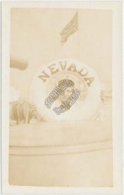 US Navy Officer, USS Nevada Life Buoy - Early 1900's Real Photo RP Postcard