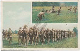 Soldiers Marching w/ Rifles, Breaking in Rookies, DETROIT PUBLISHING CO Postcard