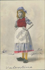 Dutch Girl w/ Wooden Clog Shoes - Early 1900's RP Valentines Day Postcard