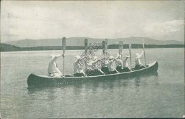 Girls in Canoe, Camp Anawan, Winnepesaukee Lake, Meredith, NH - Early Postcard