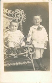 Two Boys, Boy Sitting on Chair - Early 1900's Real Photo RP Postcard