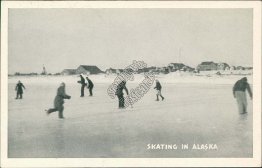 Ice Skating in Alaska AK - Early Postcard
