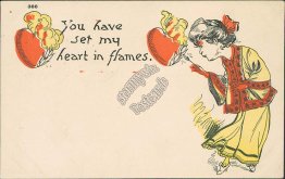 Set my Heart in Flames - Valentines Day, Albion, ID 1906 Postcard