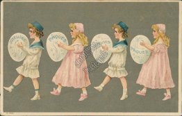 Marching Girls, Easter Eggs - Early 1900's Embossed German Easter Postcard