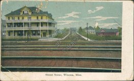 Hotel Hysteria, Street, Railroad, Winona, MS Mississippi 1909 Postcard