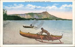 Native with Outrigger Canone, HI Hawaii Hawaiian Islands Postcard