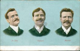 3 Men's Faces, In Love, Engaged, Married Pre-1907 Comic Postcard