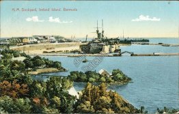 H. M. Dockyard, Ship, Ireland Island, Bermuda - Early 1900's Postcard