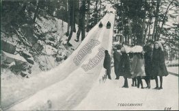 View of Toboganning in Snow - Early 1900's Postcard