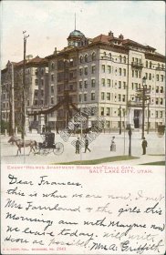 Emery Holmes Apartment, Eagle Gate, Salt Lake City, UT Utah Pre-1907 Postcard