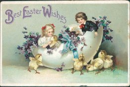 Children, Baby Chicks, Broken Egg - Early 1900's Embossed Easter Postcard