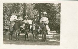2 Women, Kids Riding on Mules - Early 1900's Real Photo RP Postcard