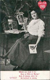 Woman Holding Cabinet Photos - Leap Year 1908 Postcard