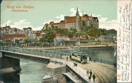 Trolley, Albrechtsburg, Gruss Aus Meissen, Germany - Early 1900's Postcard