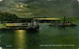 Breakwater Light House at Night, Portland, ME Maine - 1914 Postcard