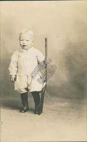 Baby Holding Rifle Gun - Early 1900's Real Photo RP Postcard
